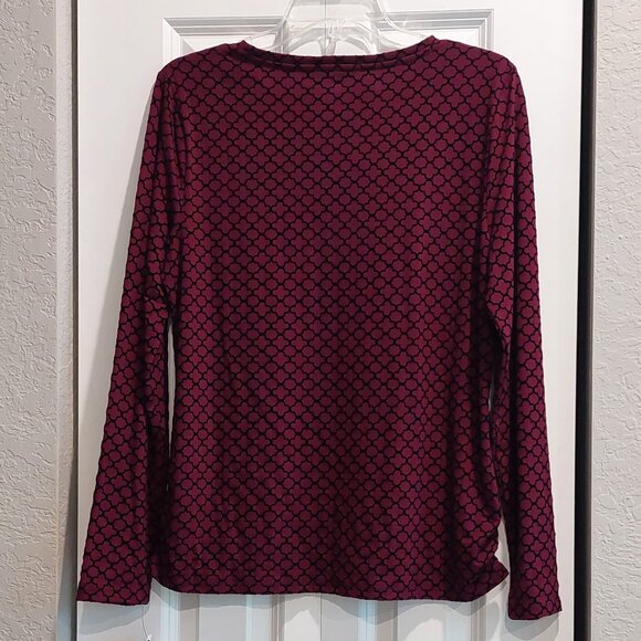 T by Talbots Maroon & Black Print Long Sleeve Blouse Women's Size M - Picture 3 of 8